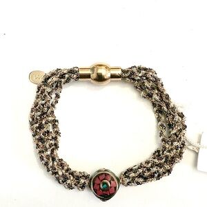 Elegant Gold/Gun Braided Bracelet with Red/Turquoise Moroccan Bead